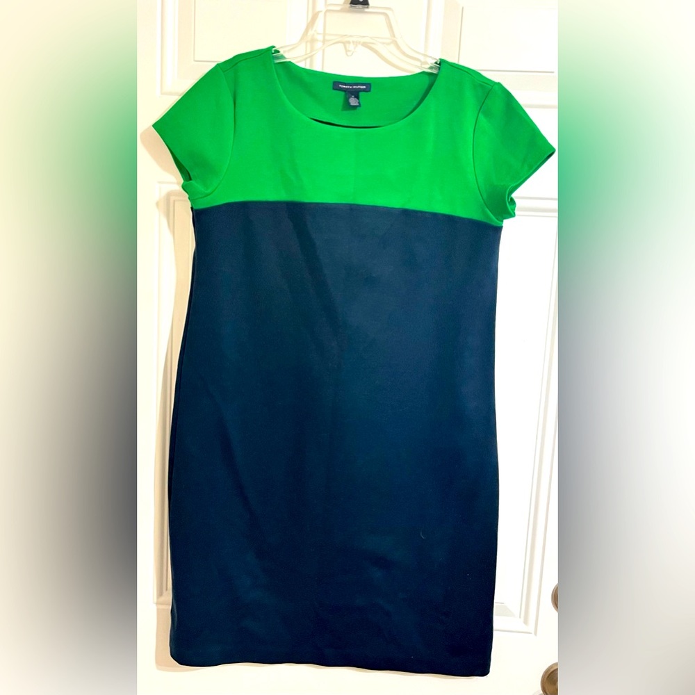 Tommy Hilfiger‎ Dress Women’s M Colorblock Navy Green Sheath Stretch Jersey Knit
